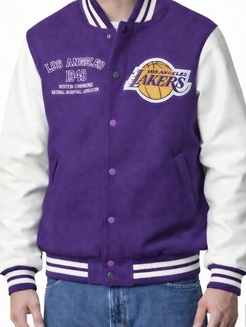 L.A. Lakers Varsity Jacket NWT Purple Cream Snap Button NBA Heritage 1948 Large
